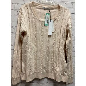 Harper Lane Womens Sweater Raw Hem Off White XL Long Sleeve Distressed New